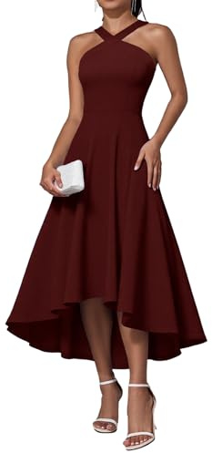 DRESSTELLS Damen Cocktailkleid Formaler Halfter Hochtief Kleider Hochzeit Gast Abend Party Graduierung Kleid Burgundy M