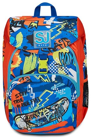 SJ GANG STYLE JAM GANG Zaino Scuola Primino, Blu, TrickyLed, Mono Scomparto, Zaino Scuola Elementare, Zaino Bambino