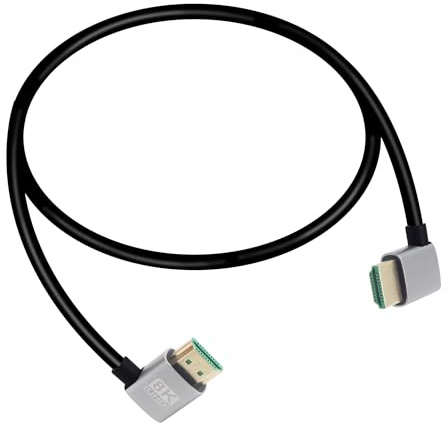 RIIEYOCA 90 Degree Right Angle HDTV Male to 90 Degree Right Angle HDTVS Male, 48Gbps Extension Coil Cable Supports 8K@60Hz, ARC,3D for DVR, Roku Ultra（0.5M）