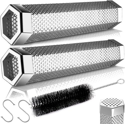LANNEY Pellet Smoker Smoker Tube, 2 Pack 12 Inch Smoking Tube for Pellet Grill - Hot or Cold Smoker Accessories for Electric Gas Charcoal Grill Stainless Steel Portable Grill Smoker Tube