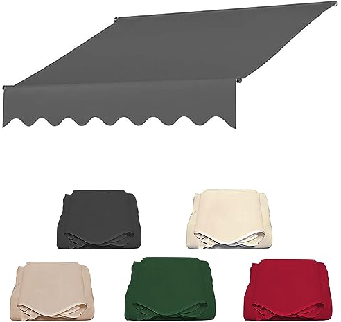 TsoLAY Markisenbespannung Canvas Markisenstoff, Klemmmarkise Markise Balkon ohne Bohren, Markisen Ersatzstoff Sonnenschutz Stoff Außen Markisenstoff Wasserdicht Hochwertiges Ersatztuch-Grau||3m