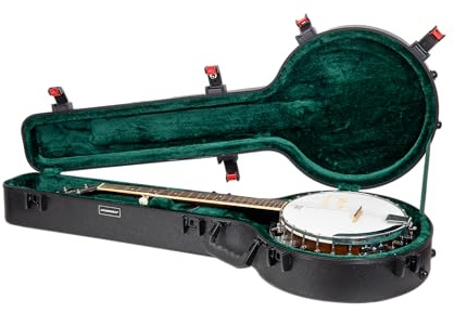 Crossrock ABS Banjo Case for 5-String Resonator | Scratch-Resistant Shell, TSA Lock, Storage Compartment – Lightweight Travel Hardshell -Black(CRA980BJBK)
