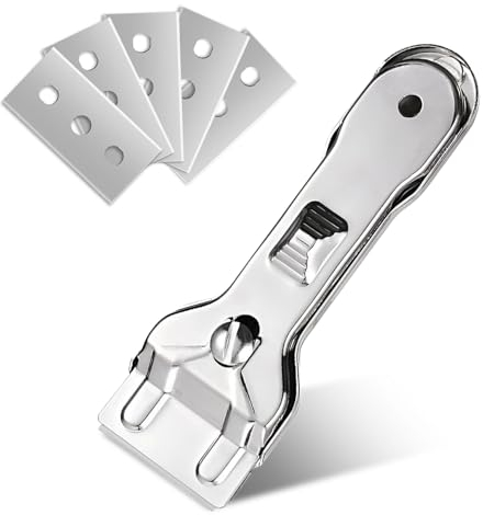 Idota Ceranfeldschaber Metall, Glasschaber Ceranfeld mit 5 Edelstahl Ersatzklingen, Schaber Ceranfeld Kratzer Ceranfeldschaber Klingen für Herd, Backofen, Glaskeramik, Induktionskochfeld