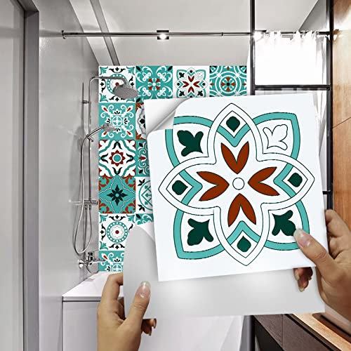 Tiles Wall Stickers Tile Stickers Dark Red Teal Stick on Tiles PVC Tile Stickers for Kitchen Heat Resistant Waterproof Self Adhesive Wall Tiles Peel and Stick Wallpaper Stair Stickers Self-A