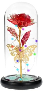 GBSONGLIANGBO Rose Eternelle,Rose Eternelle sous Cloche Rose éternelle en Verre avec Papillon, Lampe Artificielle, Cadeau de Saint Valentin for Petite Amie et mère(A)