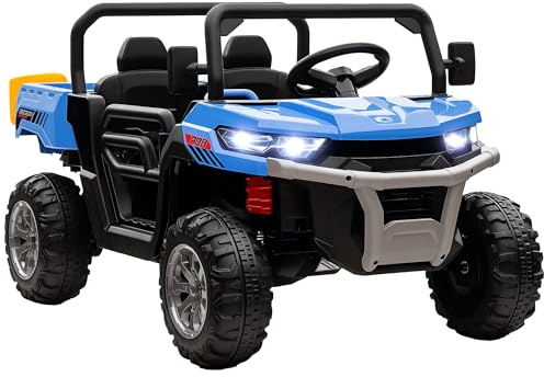 HOMCOM Kids Ride on Car, Electric Car for Kids with Electric Bucket, 12V 2 Seater UTV with Shovel, Parental Remote, 4 Spring Suspension Wheels, Working Horn, Music - Blue