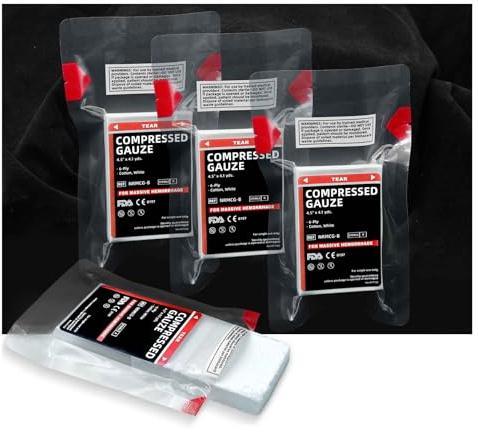 Sterile Compressed Gauze for Wound Packing, Emergency Compress Gauze Fold Bandage Roll for Home Basic First Aid Medical Ifak Tactical Outdoor (4)