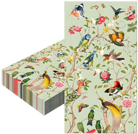 20Pcs Vintage Floral Bird Napkins Serviettes Disposable 40x33cm,Green Wild Flower Bird Paper Napkins Watercolor Guest Tissue Cocktail Dinner Napkin for Birthday Wedding Engagement Party Napkin