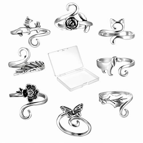 JIYIN 8 Stück Häkelringe Finger, Offene Garnführung Häkelringe Verstellbarer Fadenführer RingGeflochtene Schlaufen Häkeln Zubehör Häkelring zum Häkeln