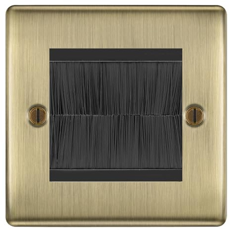 BG Antique Brass Single 2 Gang Brush Cable Entry Wall Plate Black