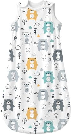 Mosebears Baby Schlafsack für Sommer Frühling, Animal Cartoon waschbare Decke 1.0 tog für Baby, Schlafsack ohne Ärmel(Bär, 12-18 Monate)