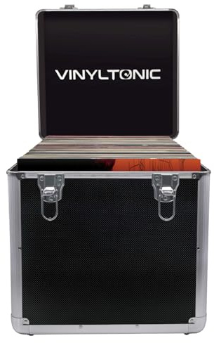 Vinyl Tonic Étui de rangement en vinyle pour LP de 30,5 cm, intérieur entièrement doublé. Coins en acier renforcés, pochettes en vinyle incluses, Noir , Étui de rangement en vinyle
