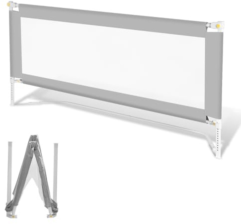 Ikodm Bettgitter Klappbar 2x200cm, Bettschutzgitter Höhenverstellbar von 68-95cm, Rausfallschutz Bett, Kinderbettgitter für Kinder, Babybettgitter Einfach zu Montieren, Grau