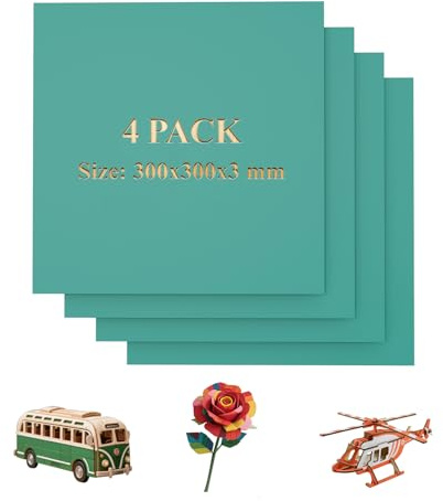 Uadme 3mm Coloured Plywood Sheets, 4 Pack 300x300mm Laser Engraving Materials, Pre-Colored Basswood Boards, Thin Wood Sheet, for Model Making, DIY Crafts, Wood Burning (Green)