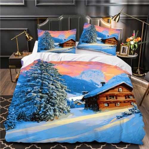 RFFLUX 3D Weihnachten Bettwäsche Set 135x200 cm 2teilig Weiche und Angenehme Microfaser Bettwäsche Winter Thema Bettbezug Kinderbettwäsche mit Kissenbezug 80x80 cm（Stil 19-11）