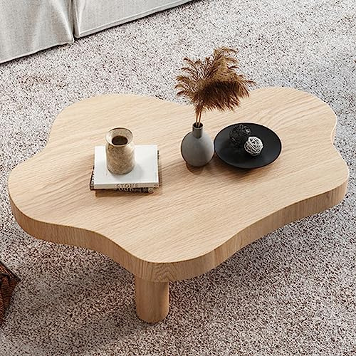 Mesa de centro irregular de madera maciza natural con 3 patas, moderna mesa redonda para sala de estar y dormitorio, diseño grueso, 35 x 24 x 16 pulgadas