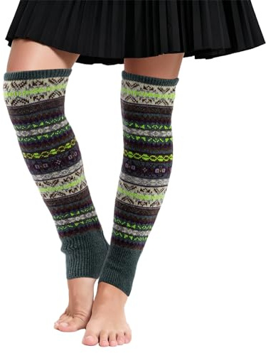 JWRHUH Stulpen Damen,Langlebig Wärmen Leg Warmers Beinstulpen Damen mit Bohemian-style,Gestrickt Stulpen für Damen Verdicken Beinstulpen,Für Winter,Tanz,Sport und Alltagsoutfits (1, Hellgrün)