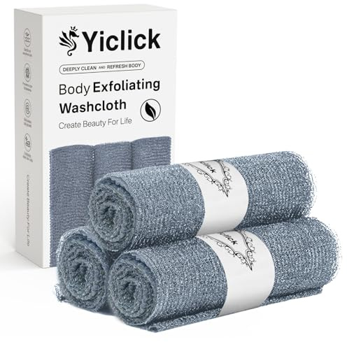 Yiclick Toalla exfoliante para la cara, paquete de 3 unidades: exfoliante corporal exfoliante, limpiador de espalda para uso en el baño de ducha, trapos exfoliantes, esponja lufa lufa, exfoliante
