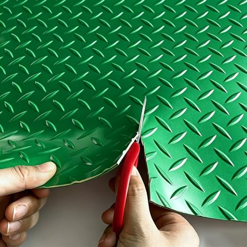 Noppenmatte Gummimatte Meterware Antirutschmatte 1.5 mm 3 mm 5mm, Gummiläufer Tränenblech-Struktur Stärke, Gummibodenbelag für Werkstatt Garage Gym und Pool(Green 3mm,W 0.9 x L 1 M)
