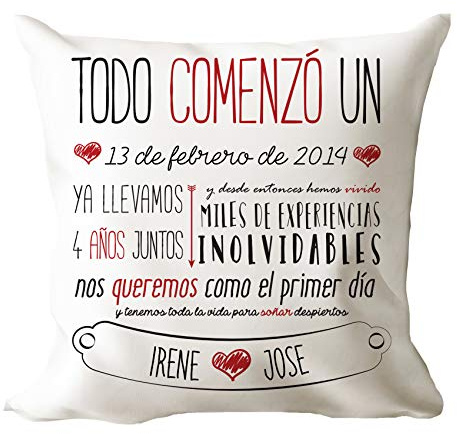 AR Regalos Cojín Personalizado relleno de Microfibra, con Fecha de Aniversario de Novios – Regalo Original para Parejas, 40 x 40 cm.