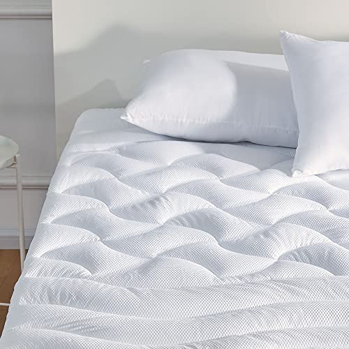 Sleep Zone King Size Cooling Mattress Topper, Premium Zoned Cool Mattress Pad Cover, Padded Mattress Protector Breathable Washable, Deep Pocket 8-21 (White, King)
