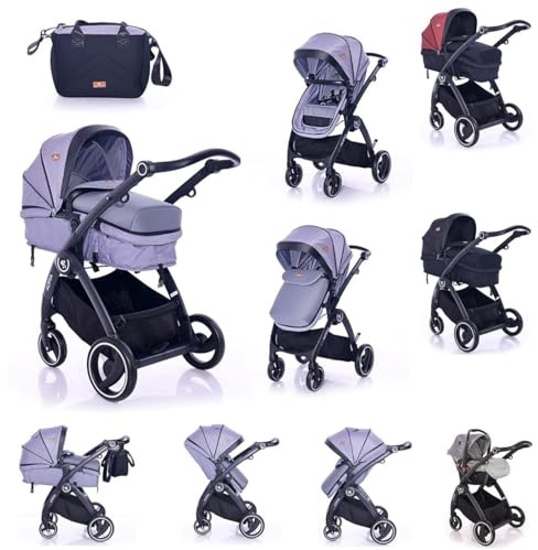 Lorelli Kombikinderwagen 2 in 1 Adria, Aluminiumrahmen, Wickeltasche, Adapter grau