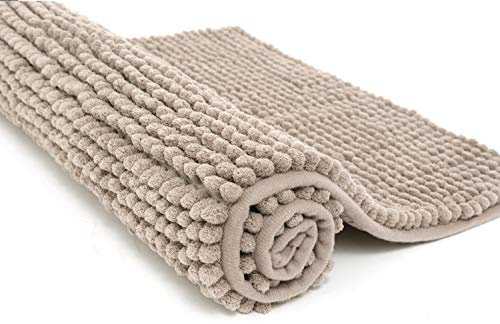 Pincy rutschfeste Chenille Badematte – 50 x 80 cm zottelige Mikrofaser-Badematte – schnell wasserabsorbierend, maschinenwaschbar, strapazierfähiger Bodenteppich, für Badezimmer, Zimmer (Beige)