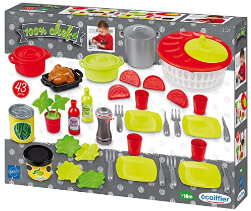 Ecoiffier – Küchenspielzeug Salat-Set – 43-teiliges Spielset, Spielgeschirr, Salatschleuder, ideales Zubehör für Kinderküche, für Kinder ab 18 Monaten