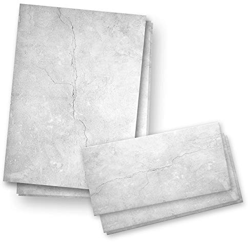 Briefpapier-Set | 25x DIN A4 Briefpapier mit passenden Umschlägen | Geburtstag, Valentinstag, Hochzeit, Weihnachten (Set Grau)