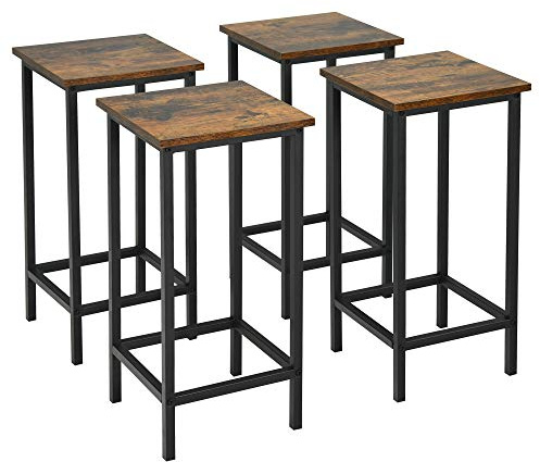 COSTWAY Juego de 4 Taburetes de Bar, 30 x 30 x 62 cm, Silla de Comedor con Marco de Metal y Asiento de Madera, Taburete Alto para Comedor Cocina, Fácil de Montar (62 cm)