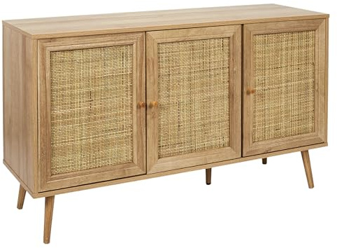 HOME DECO FACTORY Buffet 3 Portes en Bois Style Bali Rangement Beige