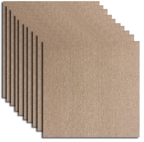 Yesuitme Teppichfliesen 20 Stück - 5m², 50x50cm Selbstliegend Teppichboden, Rutschfest Strapazierfähiger Kurzflor Teppich für Büro Wohnzimmer Balkon Auto (Beige)