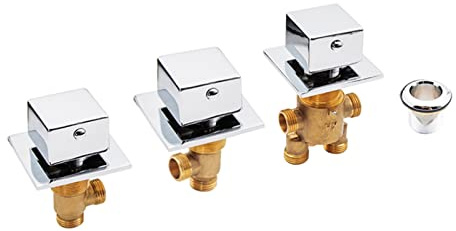 Robinet Baignoire Carré Laiton Interrupteur Vanne Commande Mitigeur Douche Cascade Inverseur, pour Pommeau Bain et Massage, Cartouche Céramique, Poignée Triple (Ensemble 4 pièces)