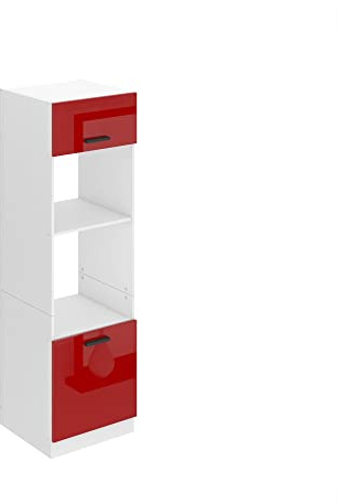 BELINI Mikrowellenschrank 60 x 204 cm Hochschrank, Rot Hochglanz | Mikrowelle Schrank, Küchenschränke, Küche, Küchenbuffet mit 2 Türen und 2 Regalen, Kommode, Küchenregal