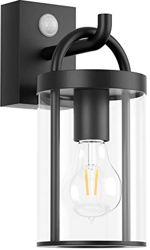 Klighten Außenwandleuchte Vintage Industrial, Wandleuchte Außen mit Bewegungsmelder, E27 Außenlampe, Aluminium Wandlampe Industrie, für Terrasse Garten, 40W Max, IP44,Schwar, ohne Leuchtmitte