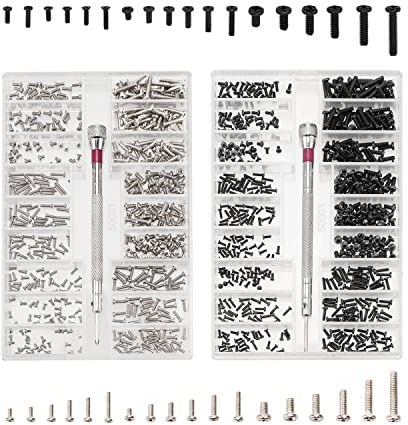 YIXISI 1000 Stück Kleine Schrauben Sortiment Kit, Edelstahl Winzige Reparaturschrauben Set mit Schraubendreher, M1.2 M1.4 M2 Winzige Mikroschrauben, Silber und Schwarz