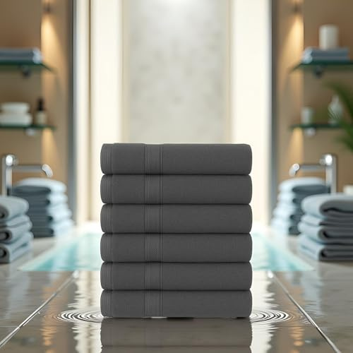 Diamond Tex Pack of 6 Face Cloths Flannels Set 100% Egyptian Cotton Luxury Towels 30 x 30 cm Super Soft High Absorbent Quick Dry Hand Washcloths Gym Spa Sports 500-GSM (Charcoal Grey)