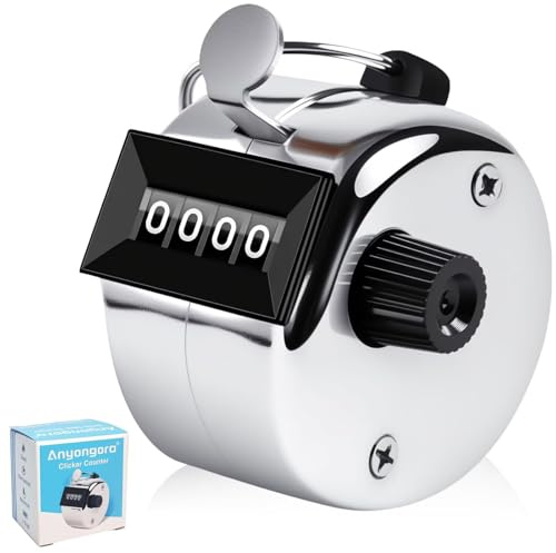 Anyongora Clicker Counter, contatore a mano in metallo con display a 4 cifre, contatore di passo per corsa da golf, baseball, allenamento, maglia, giro, sport a fila, argento
