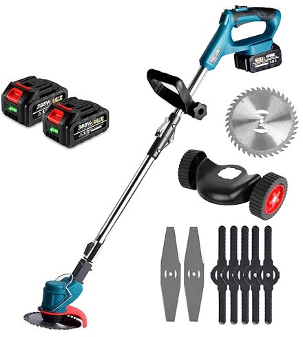 SONLED Electric Lawn Mower Cordless Mower, 1500W Multifunctional Folding Electric Lawn Mower with 3 Kind Blades, Portable Orchard Garden Rechargeable Weeding Machine with 2 Batteries