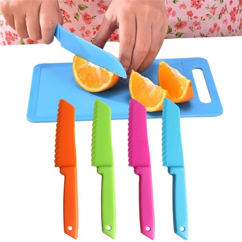 ZLXFT Coltelli Colorati,4 Coltelli da Cucina per Bambini,Coltelli per Bambini,Coltelli Di Sicurezza Per Bambini,Coltello Da Frutta Per Bambini, Set Di Coltelli Da Cucina Per Bambini