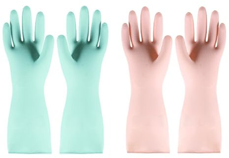 Bafnsiji 2 Paar Gummi-Reinigungshandschuhe, Wiederverwendbare Haushaltshandschuhe, Wiederverwendbare Spülhandschuhe, beflockte Liner, Küchenspülhandschuh, langlebige Küchenhandschuhe