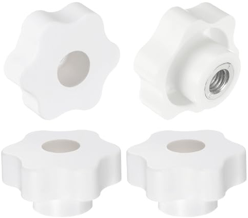 QUARKZMAN 4 Stück Sterngriffmutter M10 Flügelmuttern mit Gewinde, Rändelmutter Handgriff Durchgangsloch Klemmmutter 48mm Spannknopf Sterngriffe für Maschinen Anlagen Fitnessgeräte, Weiß