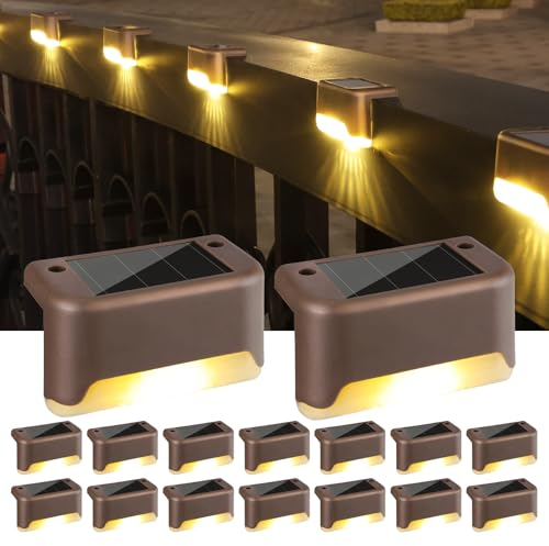 BrizLabs Lampe Solaire Jardin, [Lot de 16] LED Lumière Marche Exterieur Lampes Solaires pour Escalier Étanche Éclairage pour Pont Clôture Cour Terrasse Carport Allée Piscine Chemins Patio, Blanc Chaud