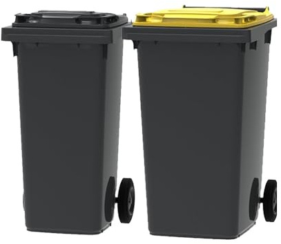 ESE France Lot de 2 Conteneurs Poubelles à déchets 2 roues - 120L & 240L - 100% Recyclé - Gris avec Couvercle Gris et Jaune - Fabriqué en France