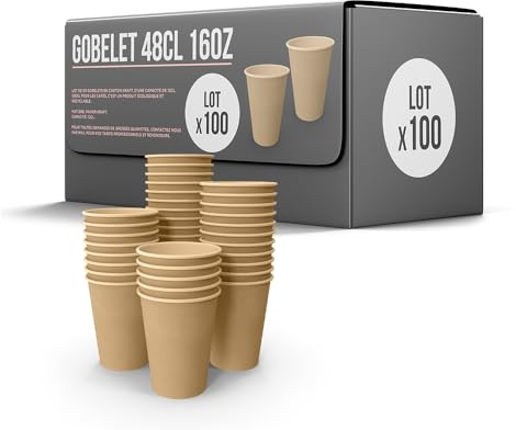 SPARKLERS CLUB Lot de 50 Gobelets 48cl /16oz Jetables en Carton Kraft 100% Biodégradable - Gobelet à café en papier 480ml Thé et les Boissons Rafraîchissantes. Gobelets Boissons chaudes et froides