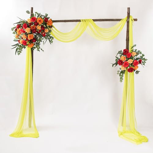 Whakano Hochzeit Deko Querbehang,Freihanddeko Transparentem Chiffon Vorhang Hochzeit,Hochzeitsbogen Gardinen Tüll für Foto Hintergrund Babyparty Party Geburtstag Taufe Zeremonie,Gelb,75x600cm