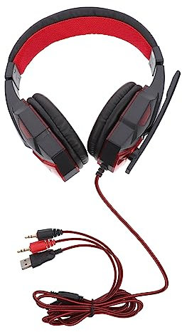 Housoutil Cuffie Da Gioco Con Microfono - Cuffie Sovraurali Cavo Usb Con Controllo Del Volume Cancellazione Del Rumore Nero E Rosso