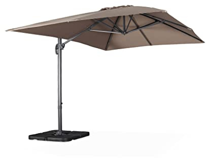 sweeek Ombrellone decentrato rettangolare 3x4m + base 50x50cm, Wimereux + base 50x50cm, Beige, 380x286x259 cm