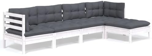 WEMYUFURN 5-TLG. Garten-Lounge-Set mit Kissen Weiß Kiefernholz, Outdoor-Sitzgruppe, Terrassen-Lounge-Set, Garten-Couchgarnitur - Wetterbeständig, Komfortabel - für Terrasse, Garten und Balkon