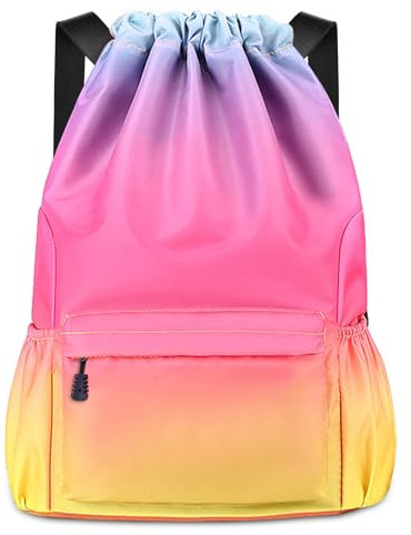 flintronic Mode Sport Rucksäcke, Turnbeutel, Große Kapazität Kordelzug Sporttasche, Gymsack Wasserfest Sporttasche, Turntasche mit Wasserflaschen-Netztaschen, für Erwachsener Jugend, Farbverlauf